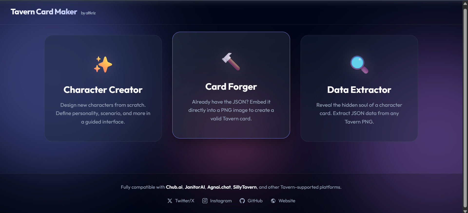 Tavern Card Maker Interface